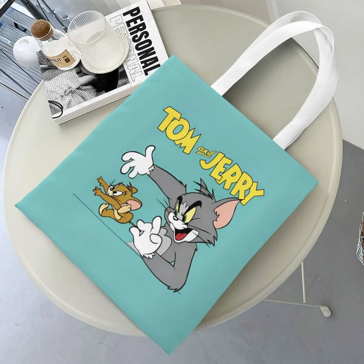 Tom y Jerry película gato y ratón bolsas de mano bolso de mujer bolso de hombro plegable para estudiante bolsa de comestibles reutilizable