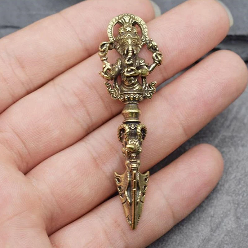 1PC Brass Elephant God of Wealth Vajry Pestle Pendant for Lucky Car Keychain Key Ring Bag Car Key Holder Party Gift