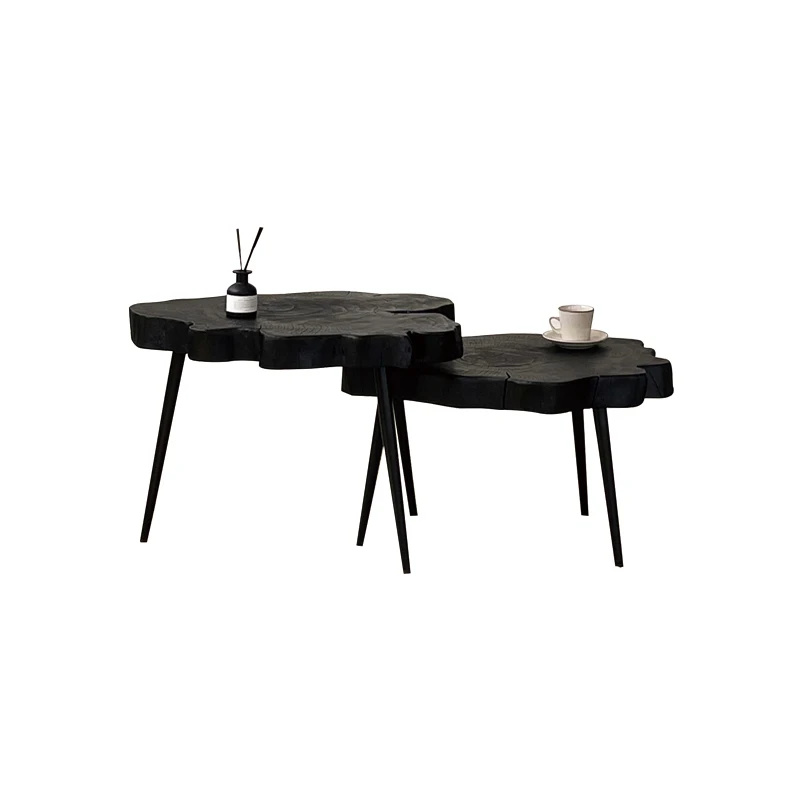 Modern Wooden Black Nordic Coffee Table Set For Living Room //Wabi Sabi Style Luxury Irregular Eco-Friendly Durable