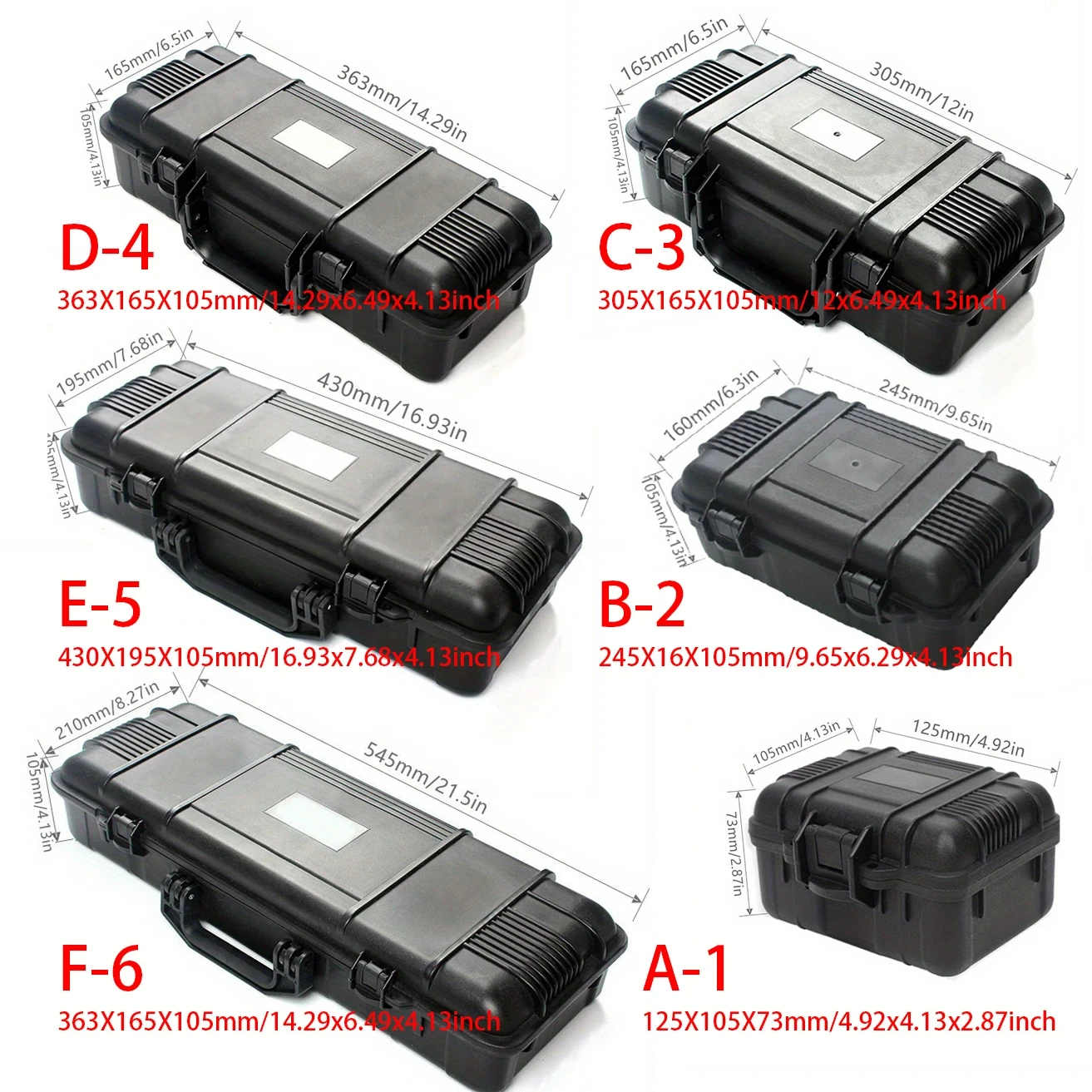 6 Sizes Black Hard Shell PP Carrying Toolbox Shockproof Portable Toolbox Secure Tools Safety Instrument Tool Storage Case