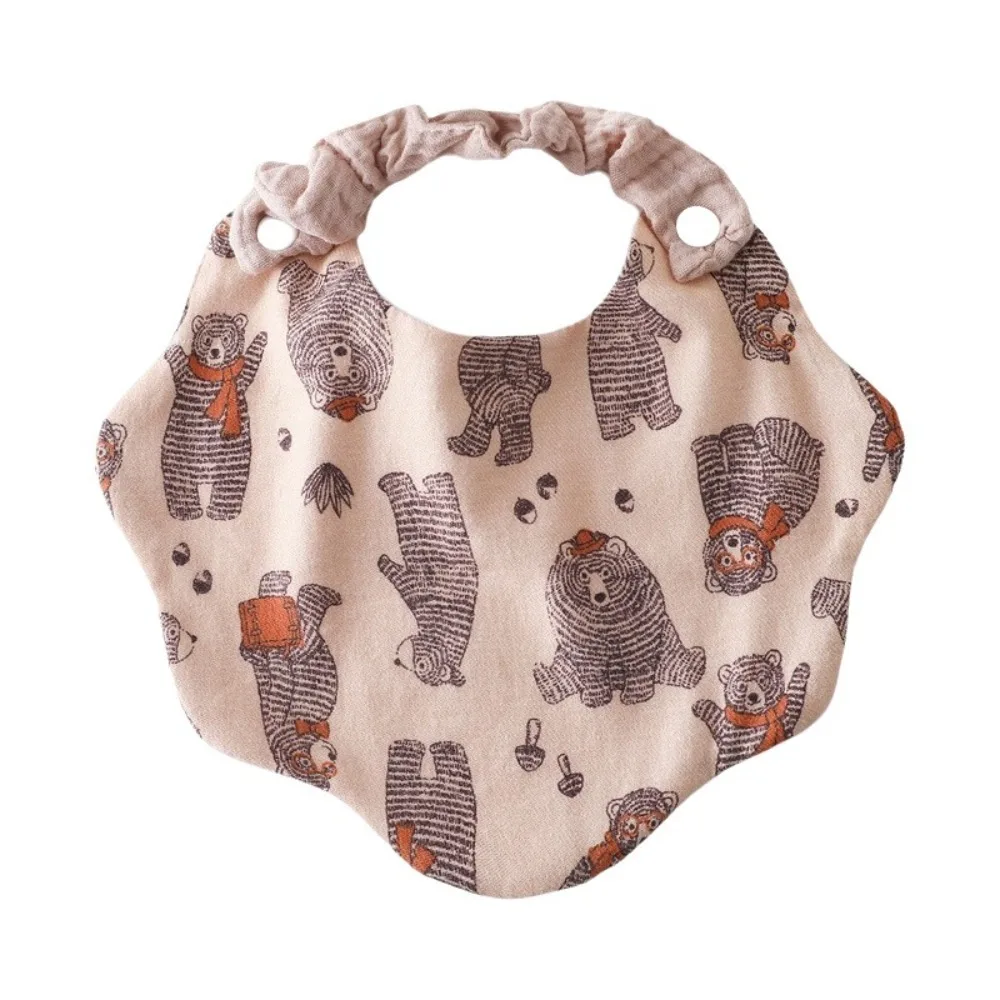 Cotton Gauze Baby Feeding Bib Printed Design 360-Degree Coverage Burp Cloth Soft Texture Wave Shape Cotton Bibs For Toddlers