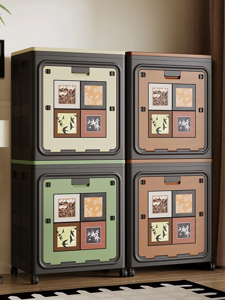 

Винтажный складной ящик для хранения на колесиках с откидной крышкой и двойными дверцами, органайзер для дома, шкаф для одежды и игрушек