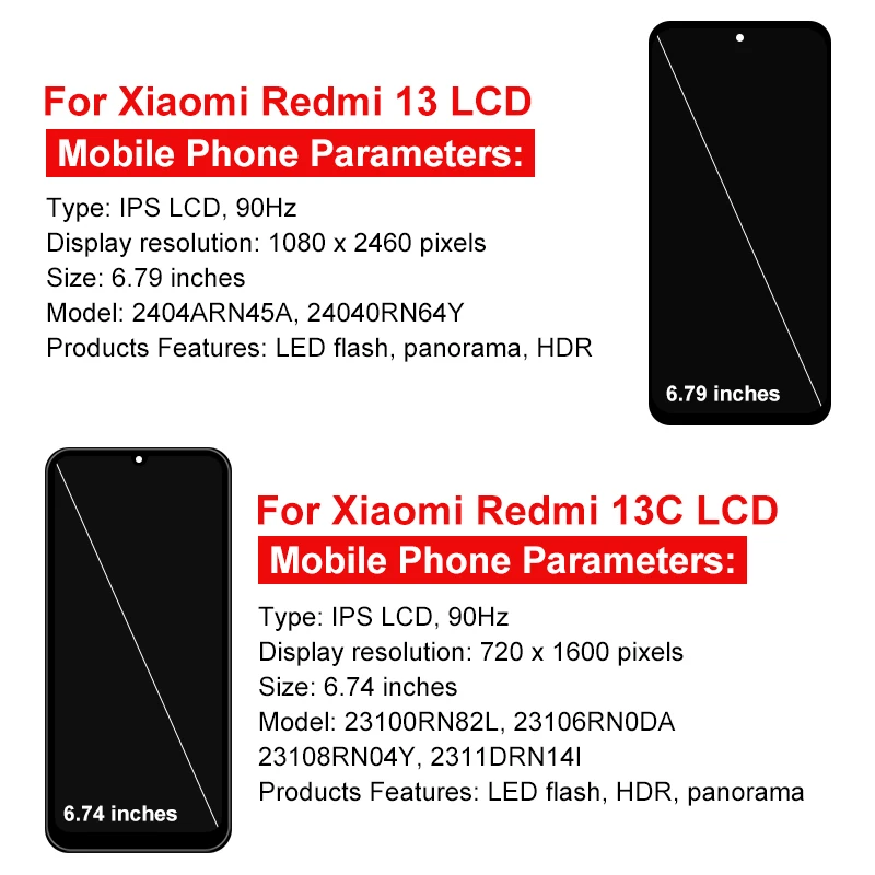 IPS For Xiaomi Redmi 13 LCD 2404ARN45A 24040RN64Y Display Touch Screen Digitizer For Redmi 13C Display 23100RN82L Replace Parts