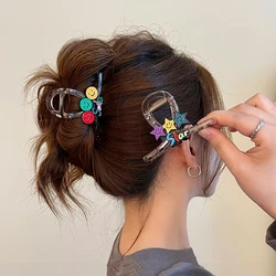 2023 New Vintage Style Rainbow Stars Smiley Face Hair Claw Women Girls Lovely Small Hair Updo Clip Headwear Accessories Gift