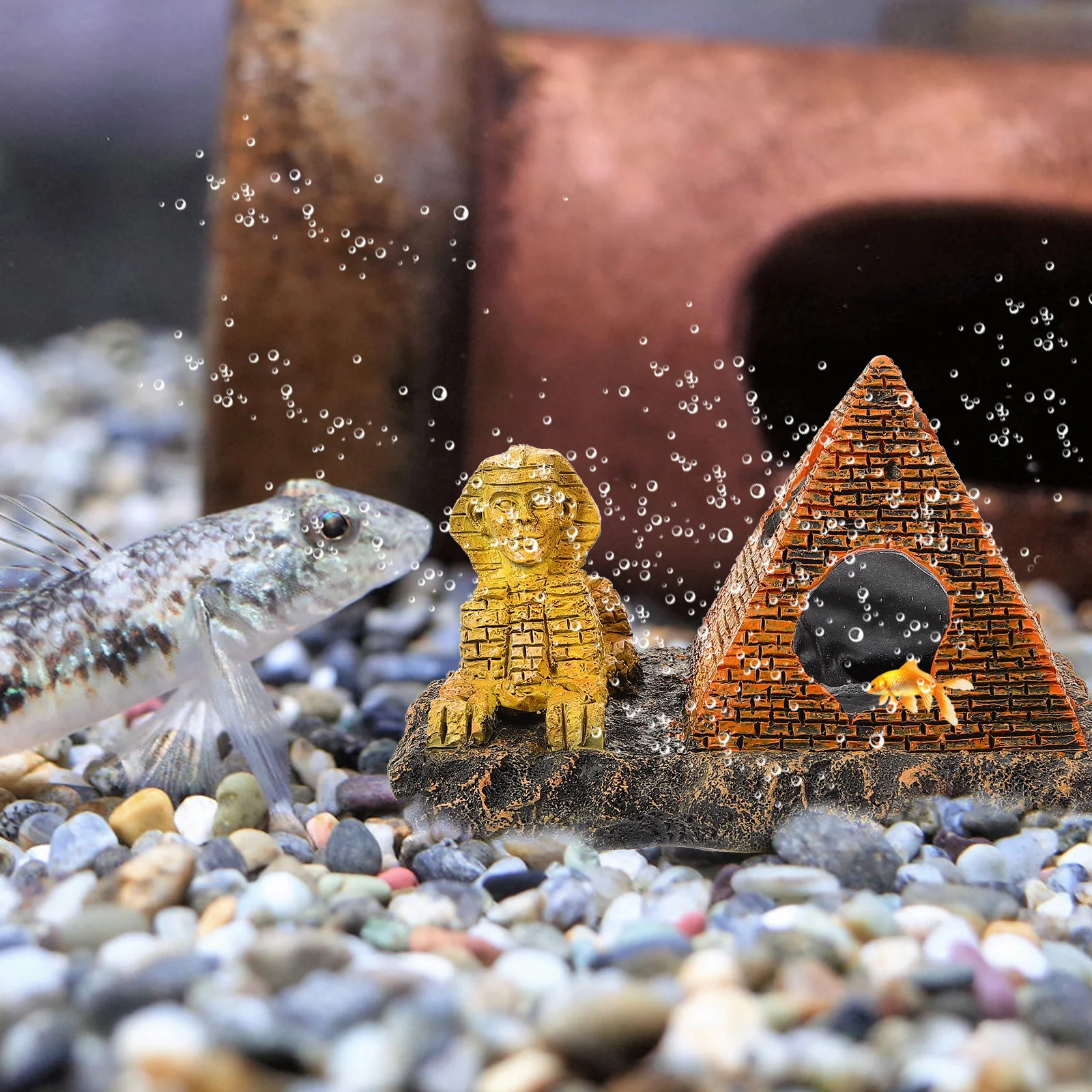 

Pyramid Shape Resin Statue Lion Animal Decor for Fish Tank Aquarium Hiding Cave Shelter Egyptian Theme Resin Decoration