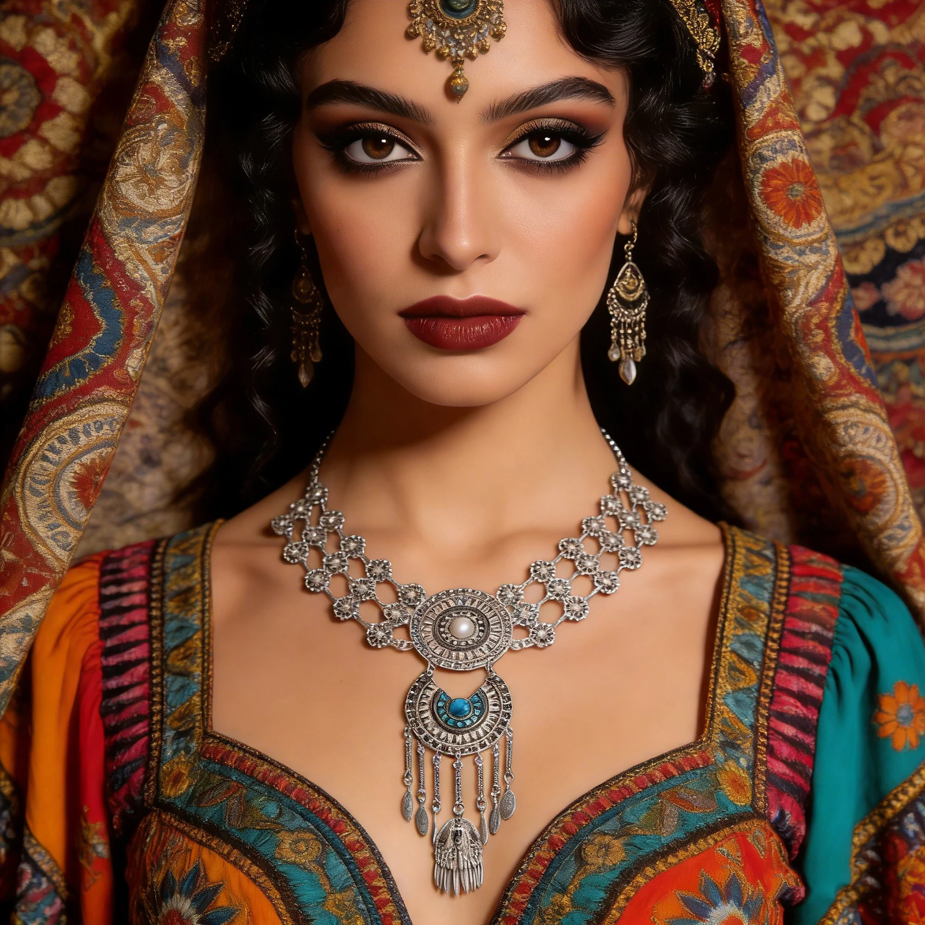 Gypsy Boho Ethnic Tribe Statement Necklace Jewelry Vintage Silver Color Long Chains Moon Heart Flower Pendant Necklace for Women
