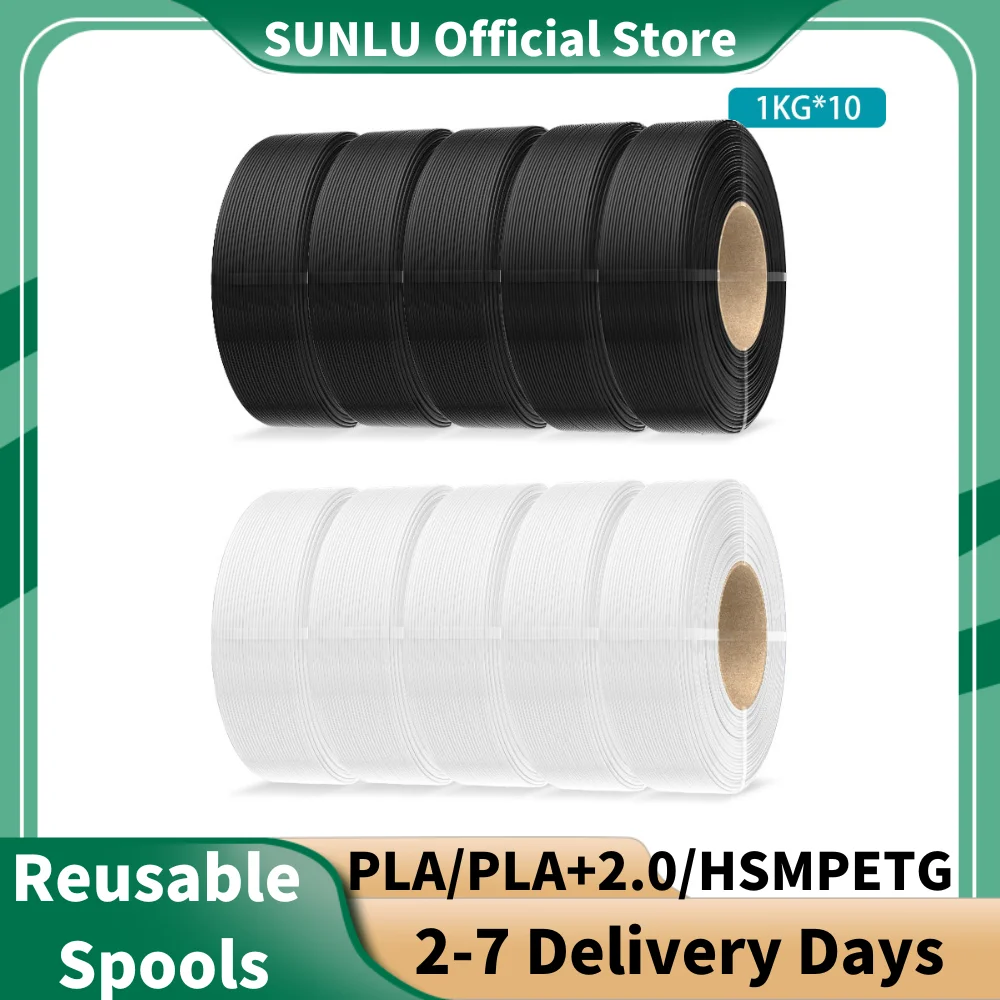 SUNLU Filament d'imprimante 3D mat haute vitesse PETG/PLA/PLA + 2.0 10KG 1.75mm 1KG, bobines réutilisables compatibles avec l'imprimante Bambu Lab A1