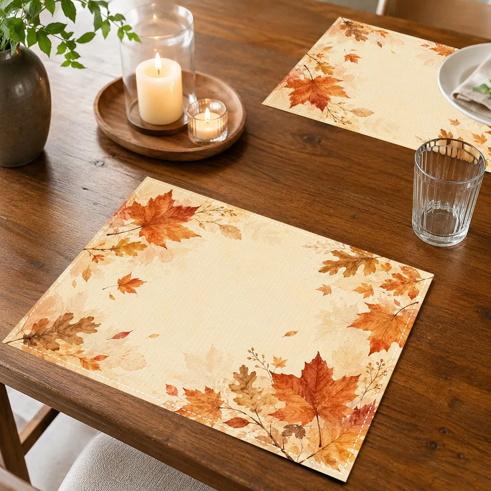 Retro-Aquarell-Tischsets mit Herbstlaub-Motiv, Ahornblatt-Druck, rustikaler Herbststil, Dekoration für den Esstisch in der Küche