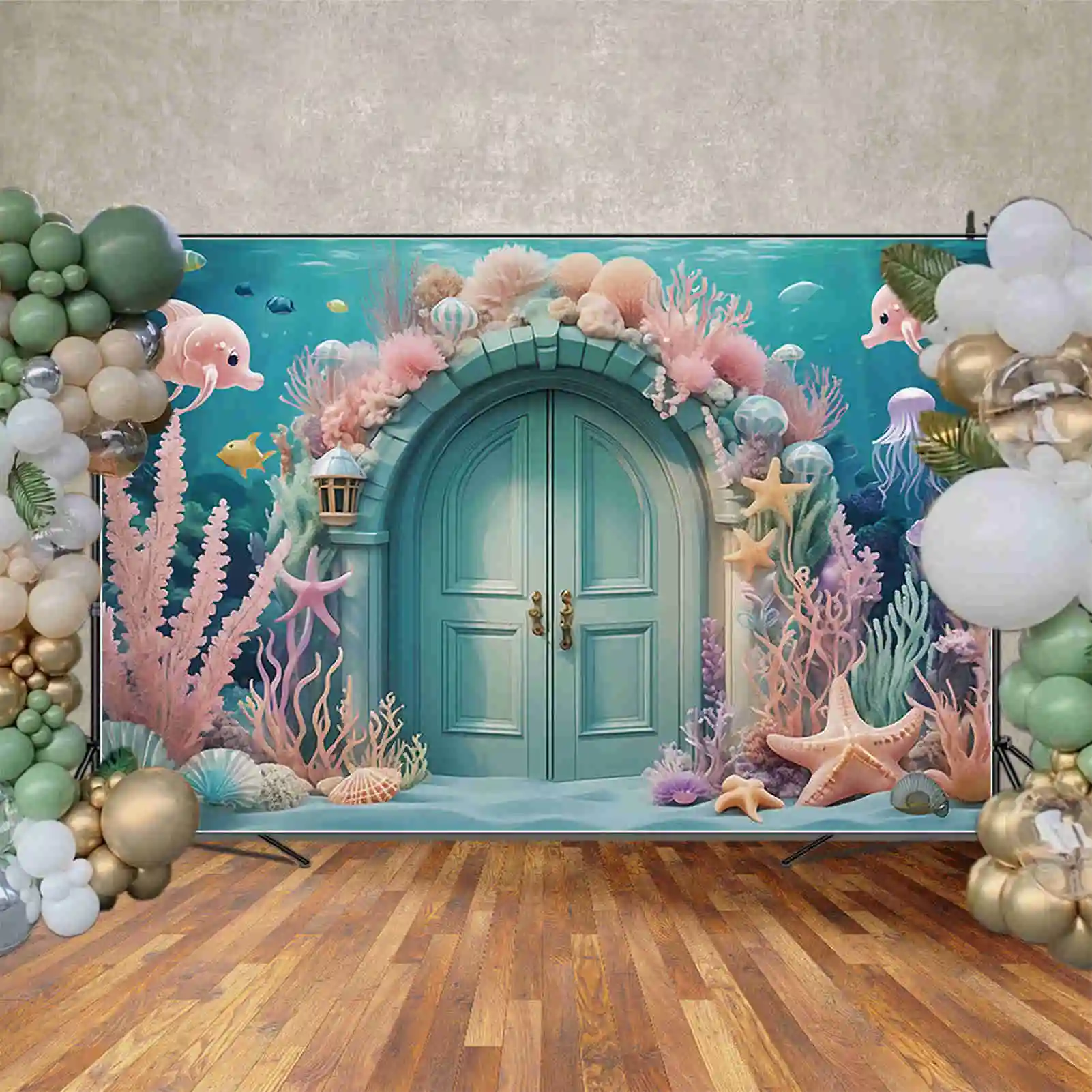 MOON.QG sirena princesa Castillo fotografía telón de fondo verano océano bajo el agua fiesta de cumpleaños fondo fotografía estudio Accesorios