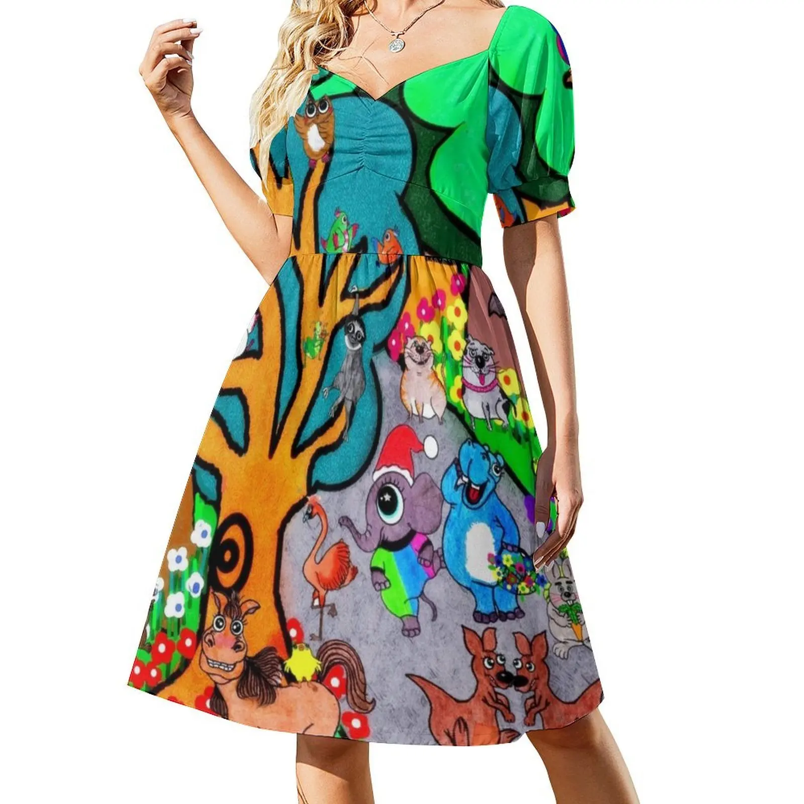 فستان كاجوال على الطراز الكوري على شكل غابة الحيوانات للنساء فساتين مكتب يومية بسيطة للسيدات ملابس نسائية على شكل غابة حيوانات