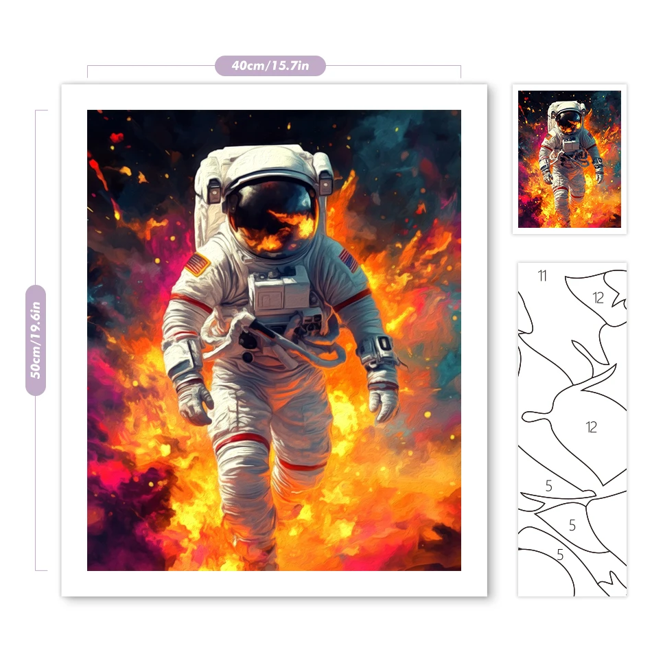 Gemälde zum Malen nach Zahlen, Astronautenblumen, Bild, Zeichnen, Basteln, Kunstbedarf, digitale Gemälde auf Zahlen