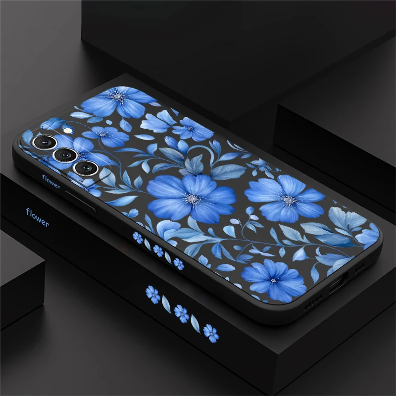 Blue Flowers Pattern Phone Case For Samsung Galaxy S26 FE S25 S24 S23 S22 S21 S20 Plus Ultra Edge Soft Drop Resistant Cases Capa