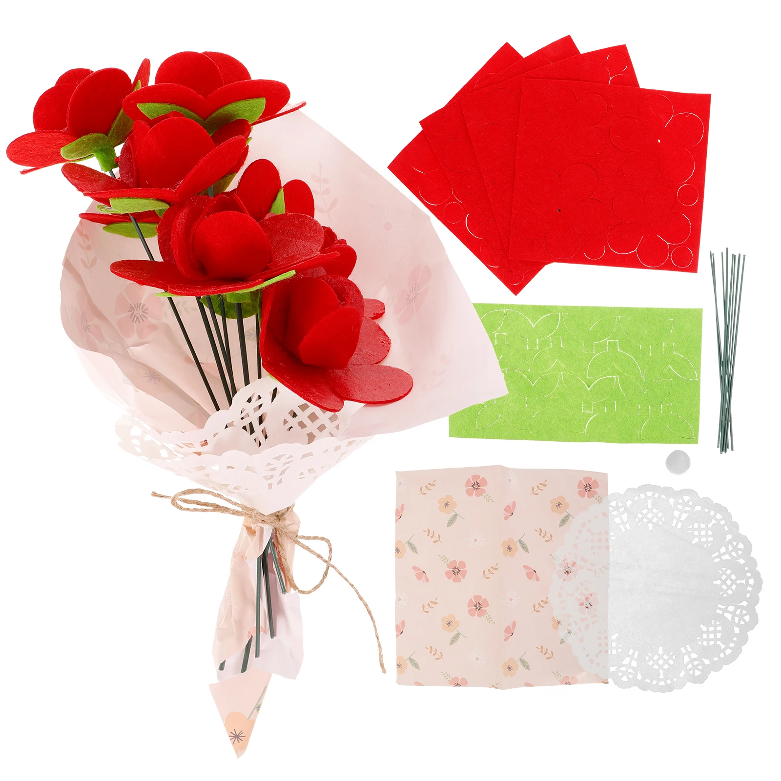 

2 set DIY Material Package Non woven Kids Craft Red Flower H Diy Bouquet Craft made Practical Accessory