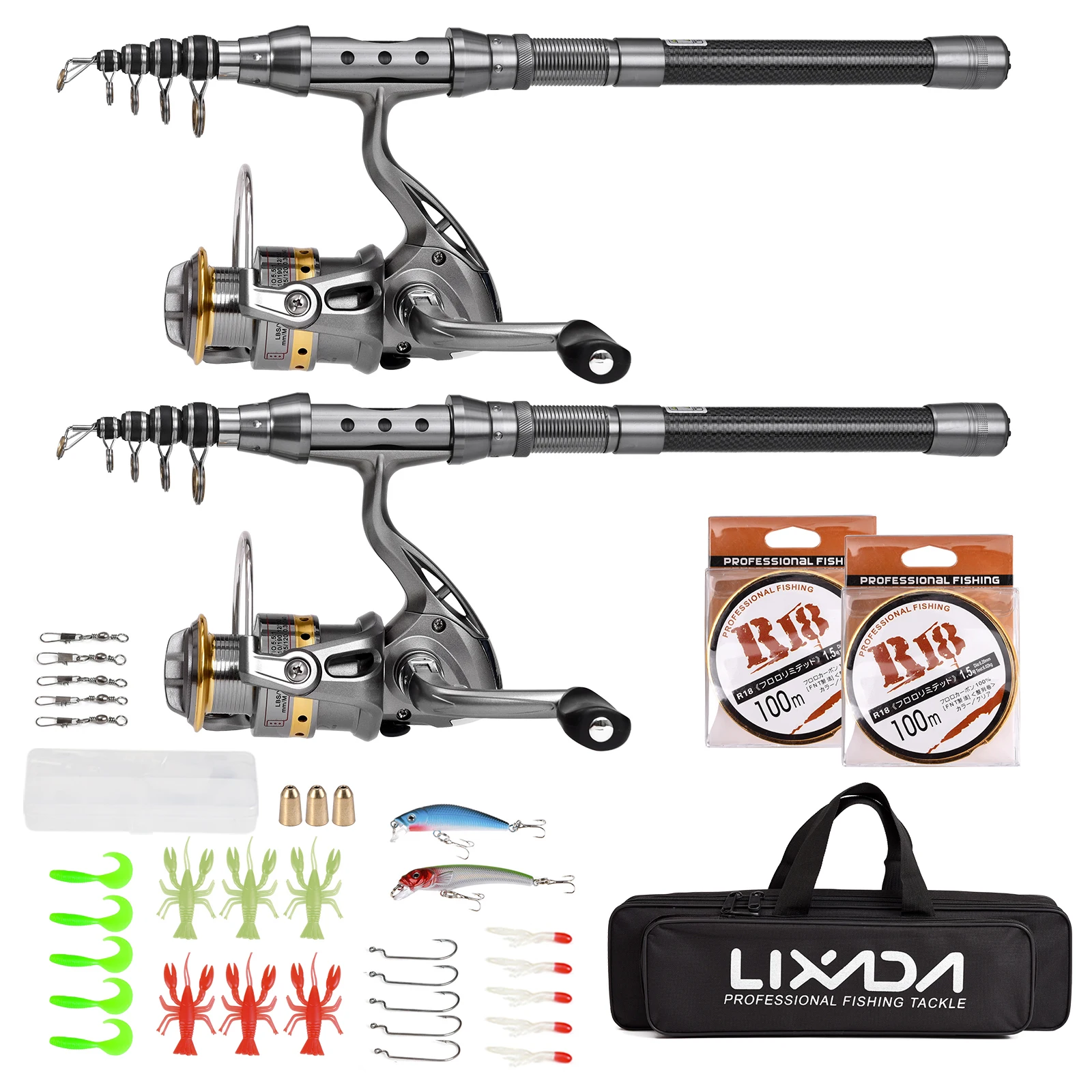 Portable Fishing Pole Combo Set 2PCS Rod and Reel Telescopic Fishing Rod Carbon Fiber Reels Fishing Accessories Fishing Poles
