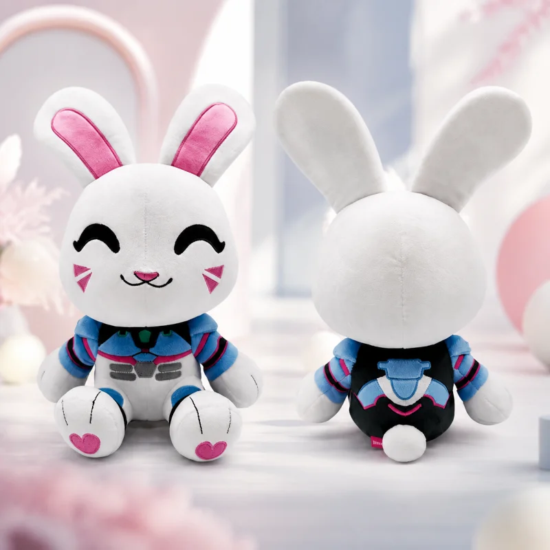 Authentic D.Va Pink Bunny Cartoon Chibi 22.9cm Plush Doll Soft Stuffed Pillow Sofa Bedroom Decor Ornament Collectible Toy Gift