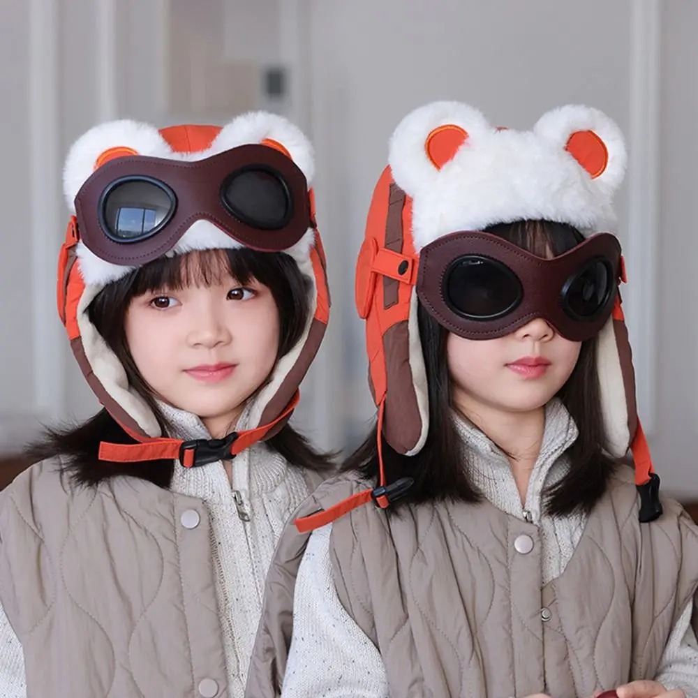 

Милые зимние детские очки, интегрированная шапка, ветрозащитная лыжная шапка на флисовой подкладке, теплая защитная шапка для ушей для мальчиков и девочек