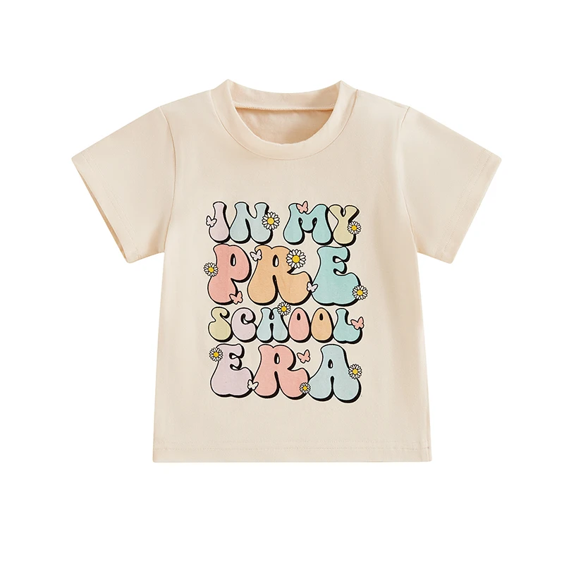 First Day of Preschool Shirt Kids Girls Back to School T-Shirt Letter Print In My Preschool Era Short Short Tops Tee