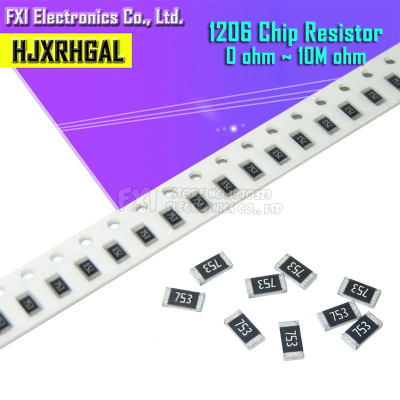 100Pcs 1206 SMD resistor 5% 0R ~ 10M 1/2W 0 1 10 100 150 220 330 ohm 1K 2.2K 10K 100K 0R 1R 10R 100R 150R 220R 330R