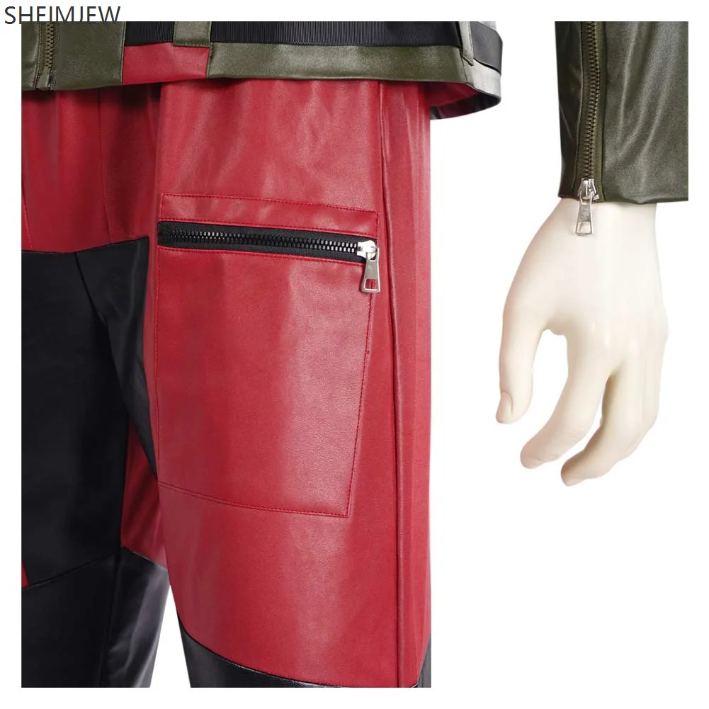 Movie Role Play Halloween Carnival Bodyguard Costume Uniform Men Fantasia Handsome Racing Suit Leather Jacket Pants Red Costume