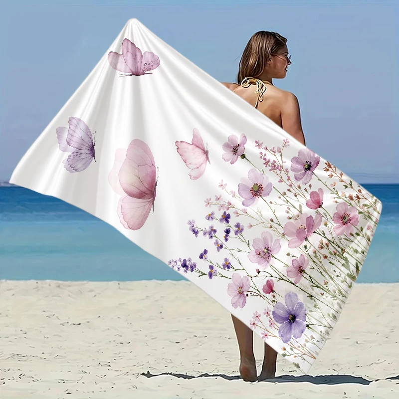 

Butterfly and Flower Beach Towel Elastic Great for Beach PoolTravel Party Swimming QuickDry Fiber Lightweight Fabric Easy Fold