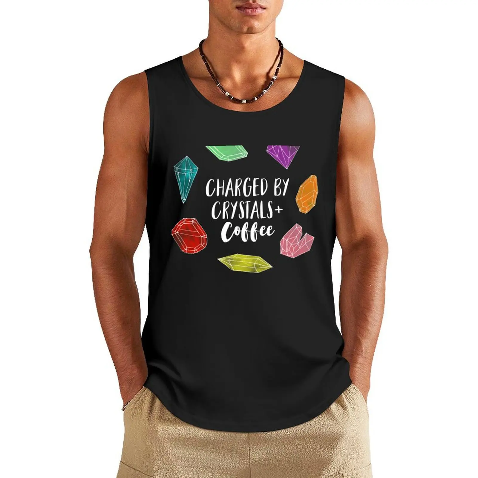 Charged by Crystals + Coffee Tank Top Sleeveless top plain t-shirt summer clothes man 2024