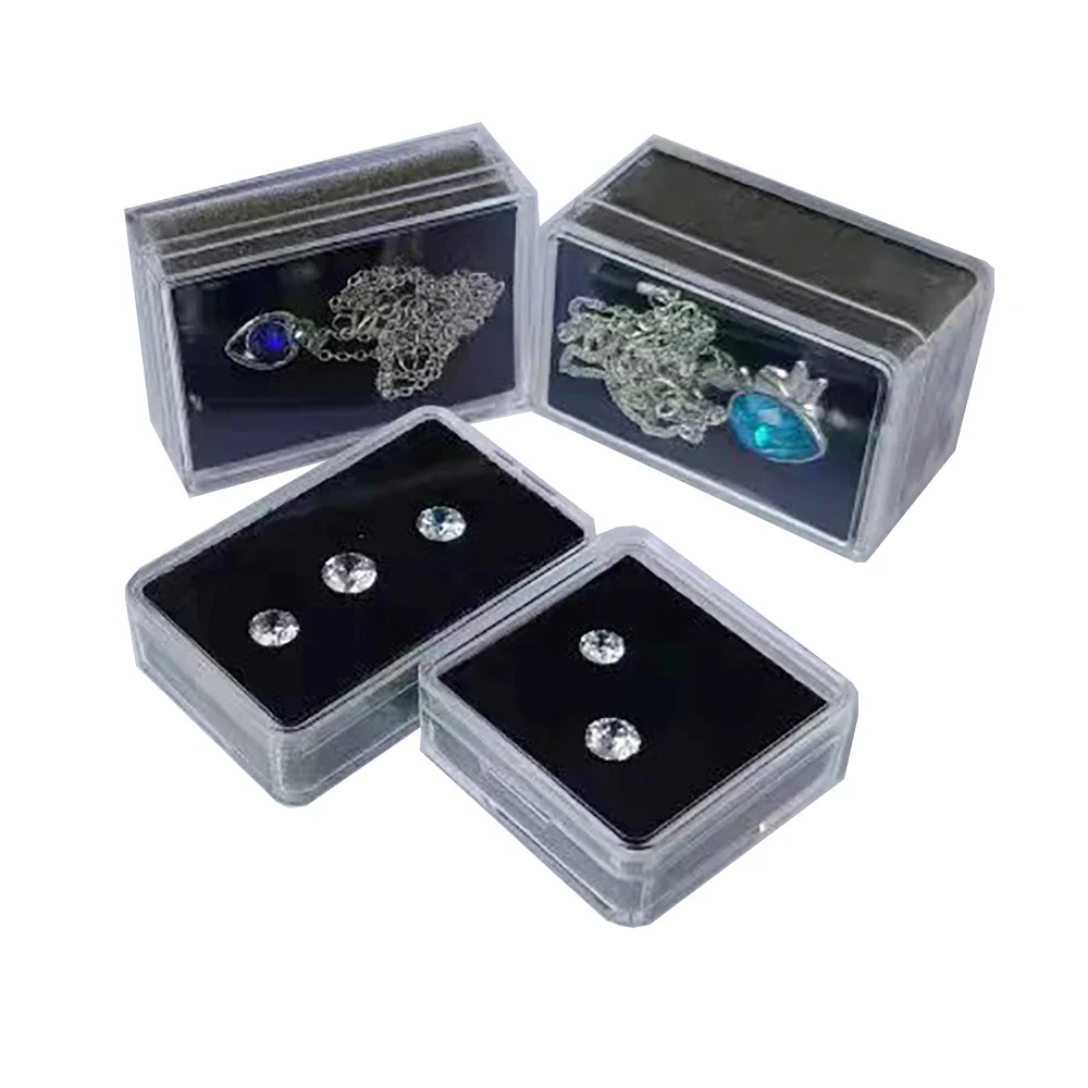 

Прозрачная коробка для демонстрации ювелирных изделий с бриллиантами, бусины, кулон, серьги, футляр для хранения, черная упаковка для драгоценных камней, подарочная коробка, органайзер для колец, контейнер