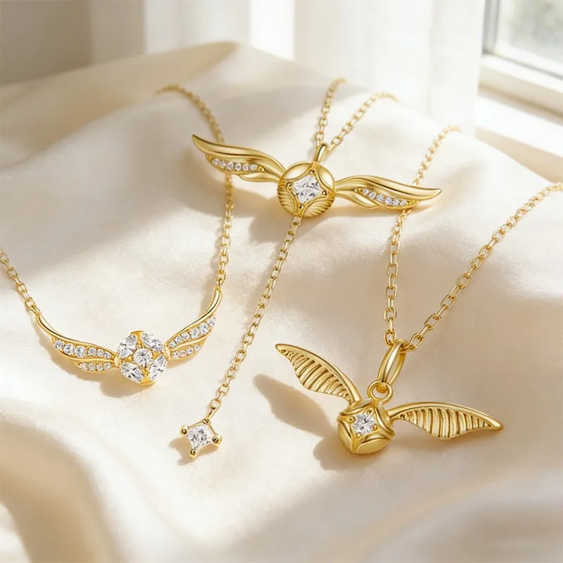 Novo Colar Harry Golden Snitch, Pingente de Asas de Anjo em Liga de Ouro, Ideal para Presentes de Joias para Mulheres e Meninas