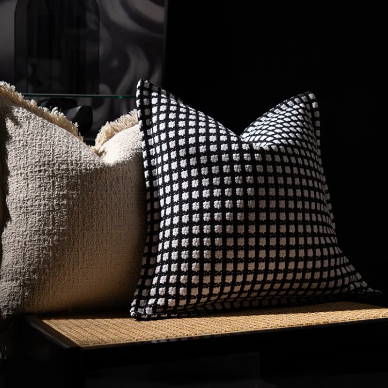 DUNXDECO Modern Room Classical White Black Check Jacquard Cushion Cover Luxury House Bedding Decorative Pillow Case Sofa Decor