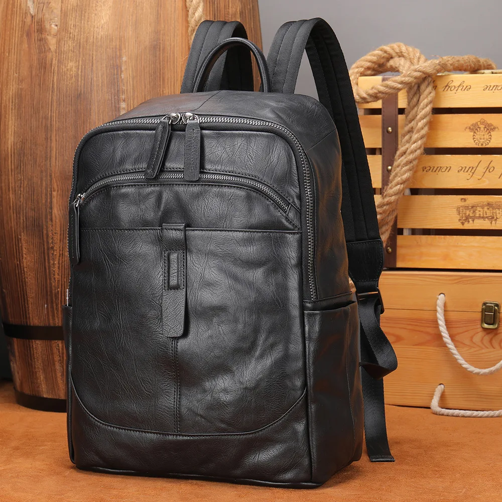 Leder Rucksack Herren große Kapazität Advanced Sense einfache leichte Reisetasche Business Freizeit Rucksack Reise Computer Tasche