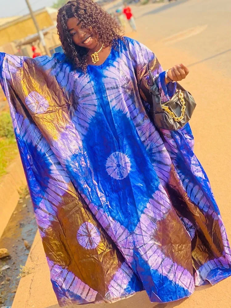 

Ramadan Luxury Embroidered Cotton Ankara Gown | Comfortable & Fashionable Ladies Dashiki Boubou Dress with Satin Shine Print