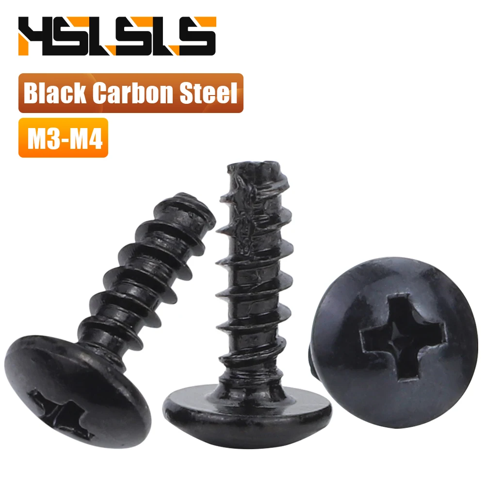 Black Carbon Steel Phillips Truss Head Tail Cutting Tapping Screw M3 M3.5 M4 M5 Cross Mushroom Head Self Tapping Screw