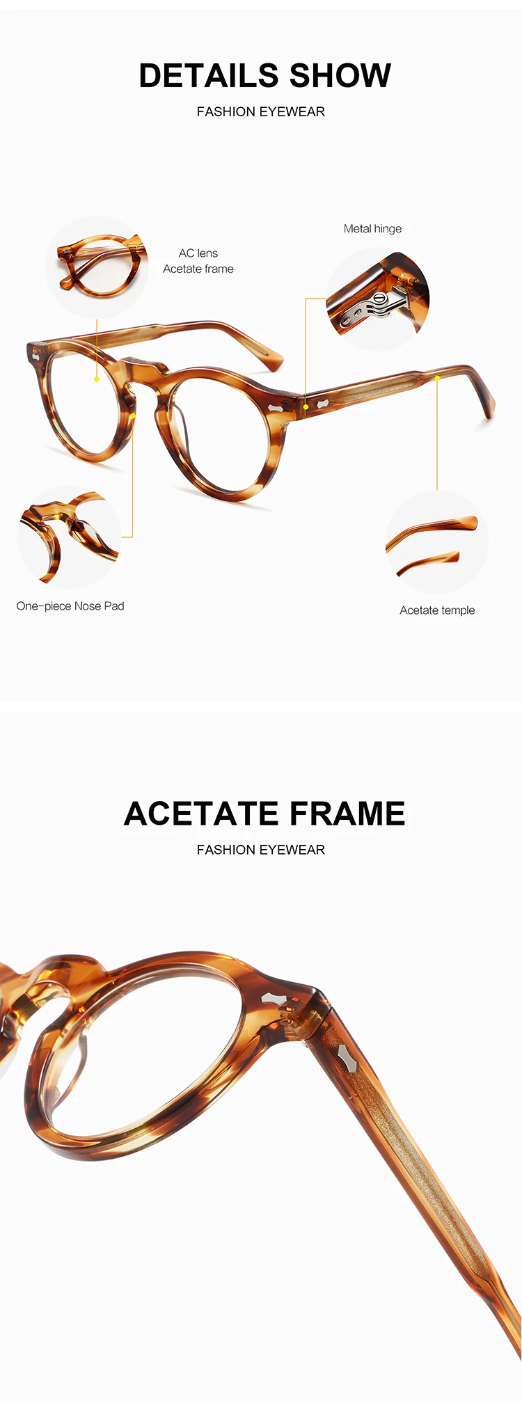 ALICIA Neue Luxus Acetat Brillen Mode Retro Runde Brillen Kleine Größe Spektakel Optische Verordnung Rahmen Mann Frau – Detail 3