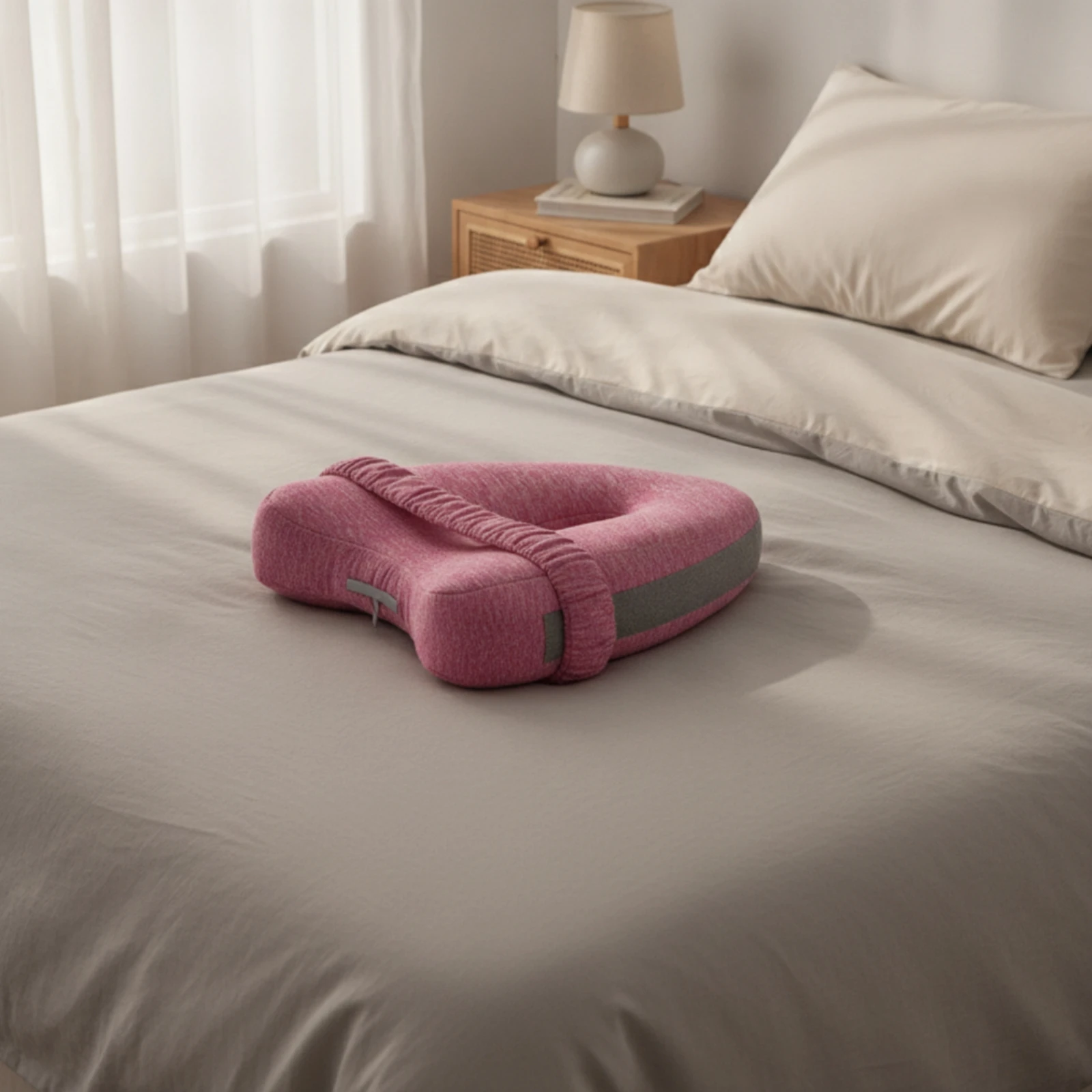 Contoured Leg Pillow with Strap Hollow-Center Knee Pillow with Elastic Strap Knee Cushion Ergonomic Comfortable