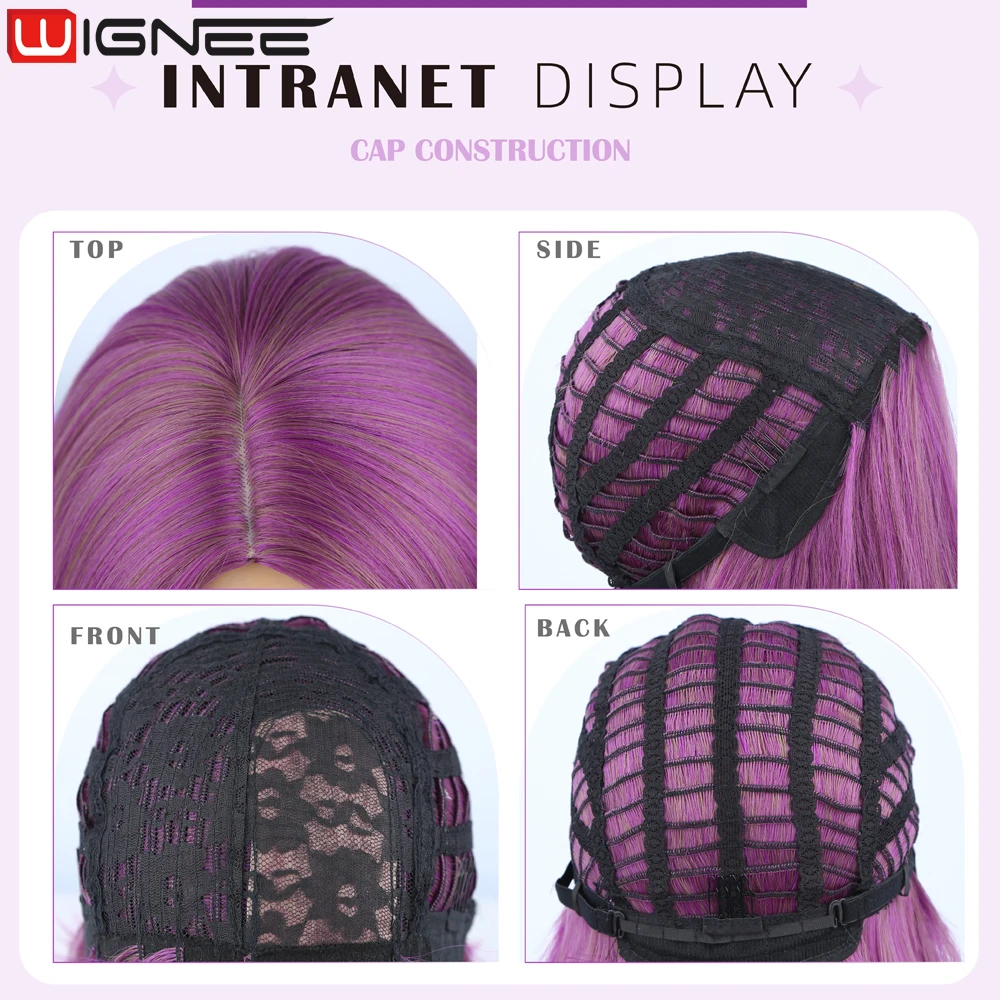 WIGNEE ตรงวิกผมวิกผมสีม่วงสั้น Wigs สำหรับผู้หญิงสีดำวิกผมสีบลอนด์วิกผมสังเคราะห์คุณภาพสูงทนความร้อนคอสเพลย์