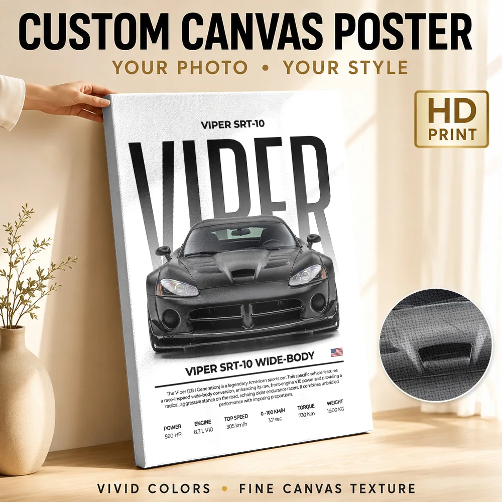 Black Sleek American Viper Srt-10 Car Canvas Poster Personalized Photo Modern Minimalist Style Garage Wall Paintings Decoration