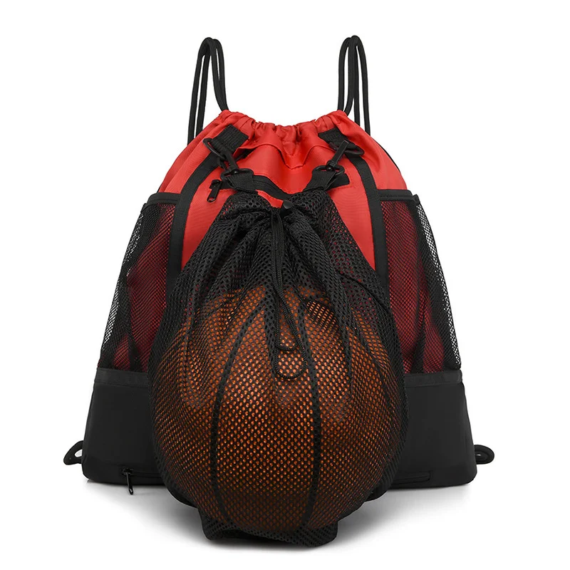 Multi-purpose Sports Drawstring Backpack Detachable Net Pocket Basketball Training Bag Large-capacity Portable Club Training Kit