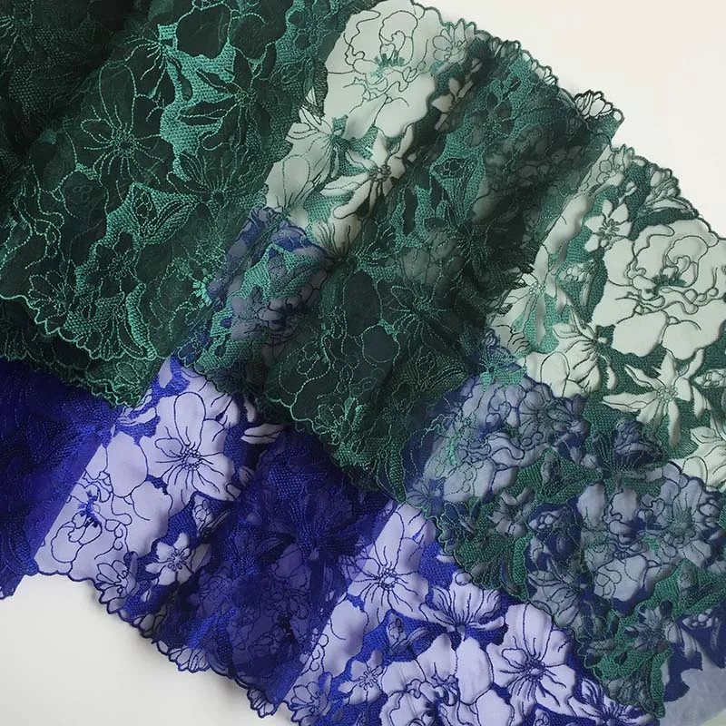 20Yards Bilateral Floral Embroidered Lace Trim For Sewing Green Blue Mesh Accessories Bra Evening Dress Lingerie Underwear Decor