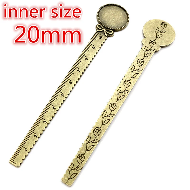 2pcs 20mm/18x25mm Ruler Bookmark Base Tray Cabochon Base Blanks Settings and Glass Cabochon Cameo DIY Jewelry Making Accessories