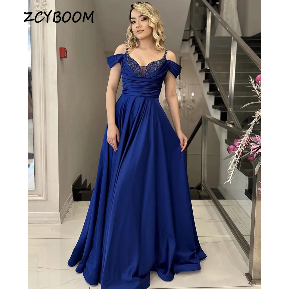 

Customized Spaghetti Strap Off The Shoulder Shiny Evening Dresses 2024 A-Line Floor Length Stain Zipper Custom Made Prom Dress