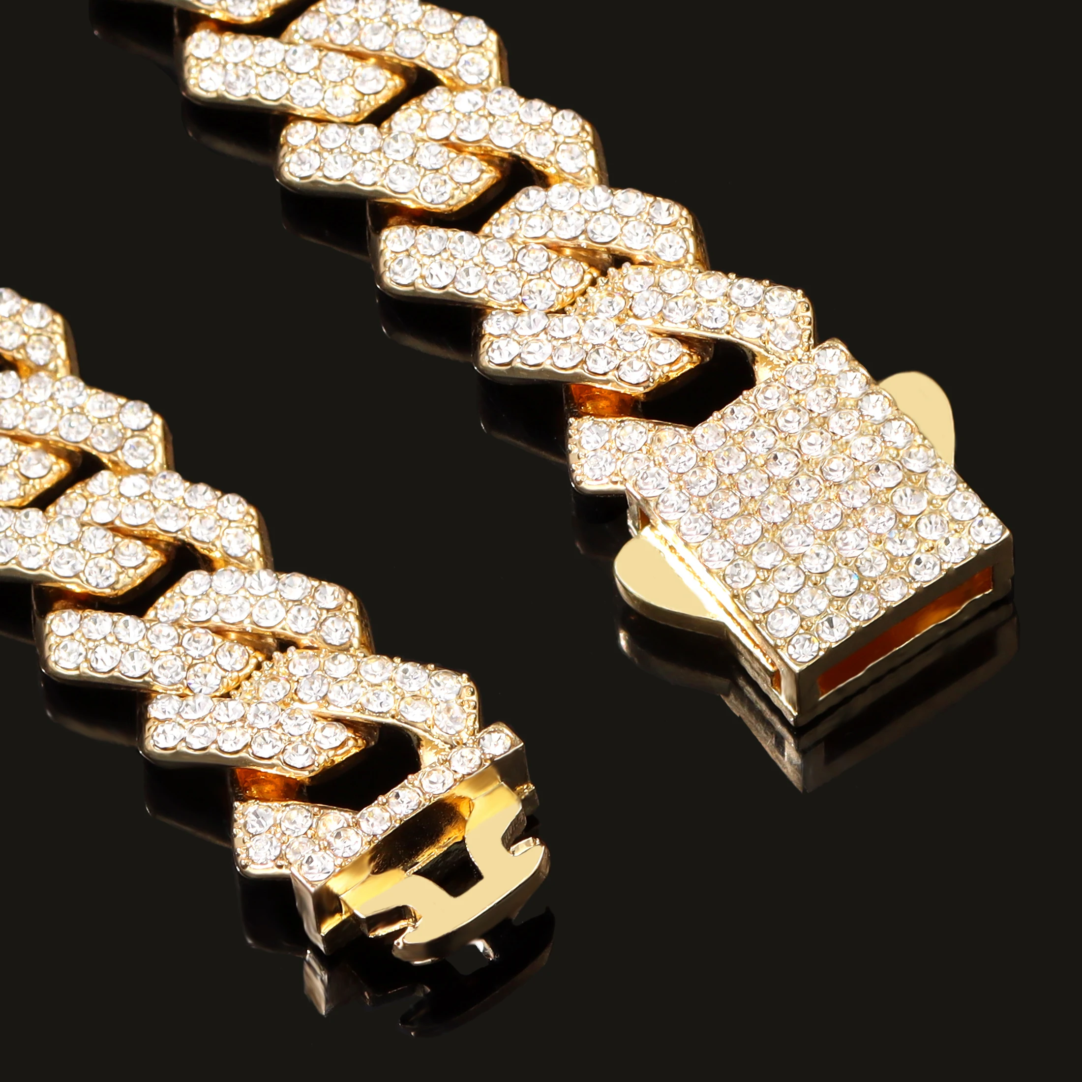 Luxuriöse Cuban-Link-Halskette für Männer und Frauen, Gold- und Silberfarben, mit Strass besetzt, Hip-Hop-Bling-Straßenschmuck, Geschenk – Detail 6