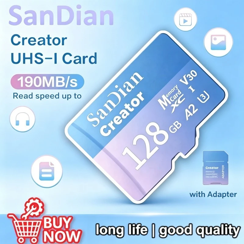 

New Creator MicroTf SD XC CARD 128GB V30 A2 Memory Card 256GB 512GB Micro Tf SD Card Max 190Mb/s TF Card for 4K drone GOPR