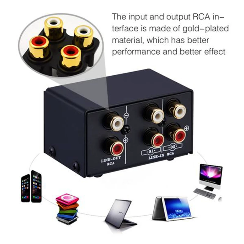 

2 in 1 Out or 1 in 2 Out O Source Signal Selector, Switcher, Speaker, O Source, Switcher, Lossess, RCA Interface Rich