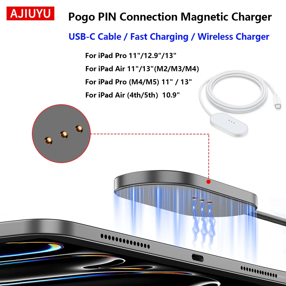 Pogo PIN Smart Magnetic Charger for iPad Air 11/13/4th/5th & Pro 11/12.9/13 M5 M4 11