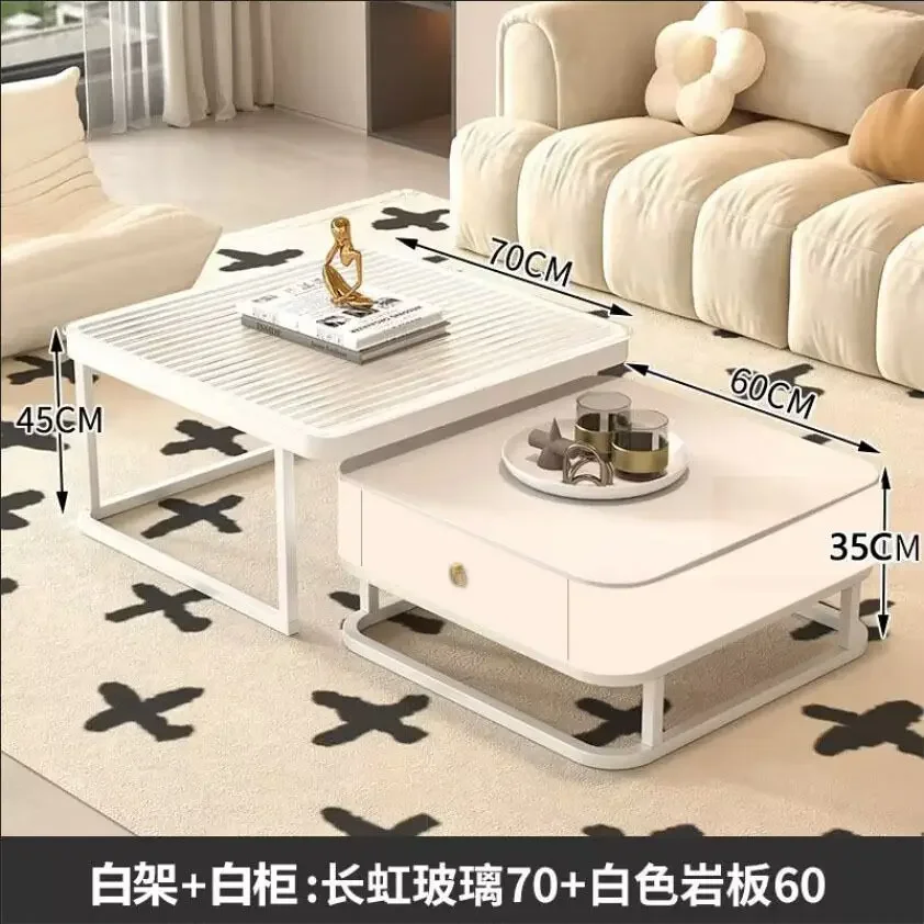 Coffee table small apartment household living room rock slab simple modern cream style advanced niche storage