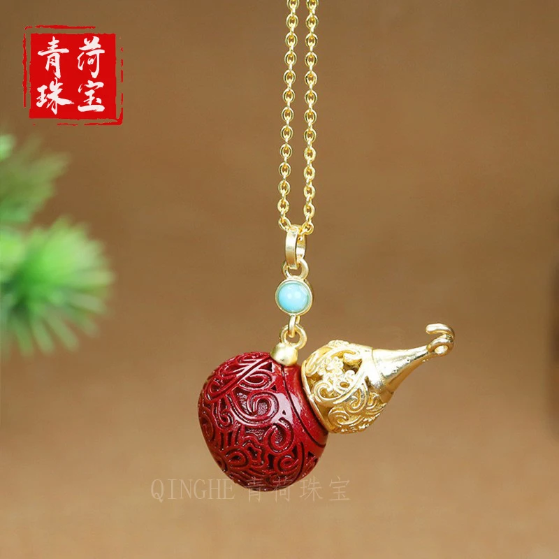 Fortune Gourd with High Content of Purple Gold Sand, Hollow Pendant, Gahu Vase Necklace