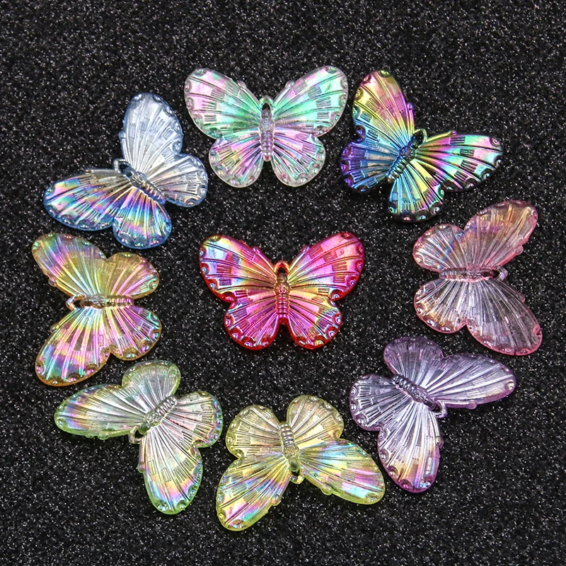 10Pcs 23*30mm 9 Color Gradual Butterfly Resin Earring Charms Diy Findings 3D Phone Keychain Bracelets Pendant For Jewelry Making