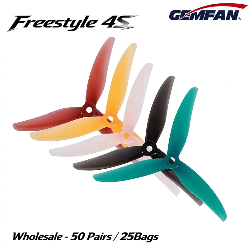 Wholesale Gemfan Freestyle 4S 5X3.6 3-Blade Props, 2CW 2CCW Per Pack, 25 Packs (50 Pairs), 5mm Shaft for FPV Freestyle