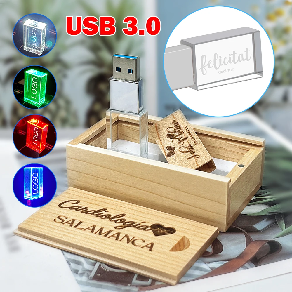 Fotografia di matrimonio LOGO personalizzato Chiavetta USB 3.0 in legno di cristallo di legno 64 GB 32 GB 16 GB 4 GB Versione Memory stick U disco