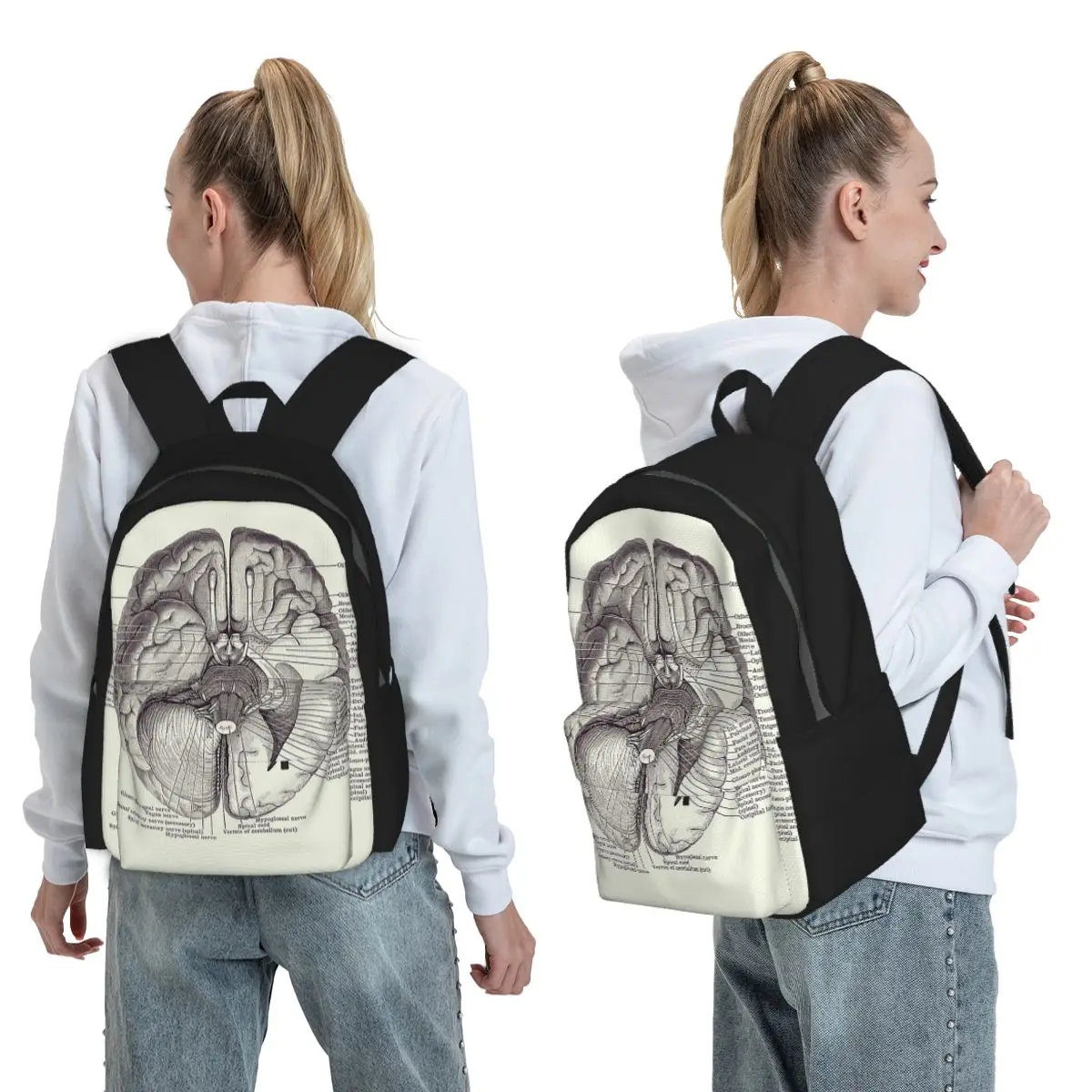 Brain Nervous System Diagram - Vintage Anatomy Backpack Student BookBag Kids School Bag Laptop Shoulder Bags for Men Women