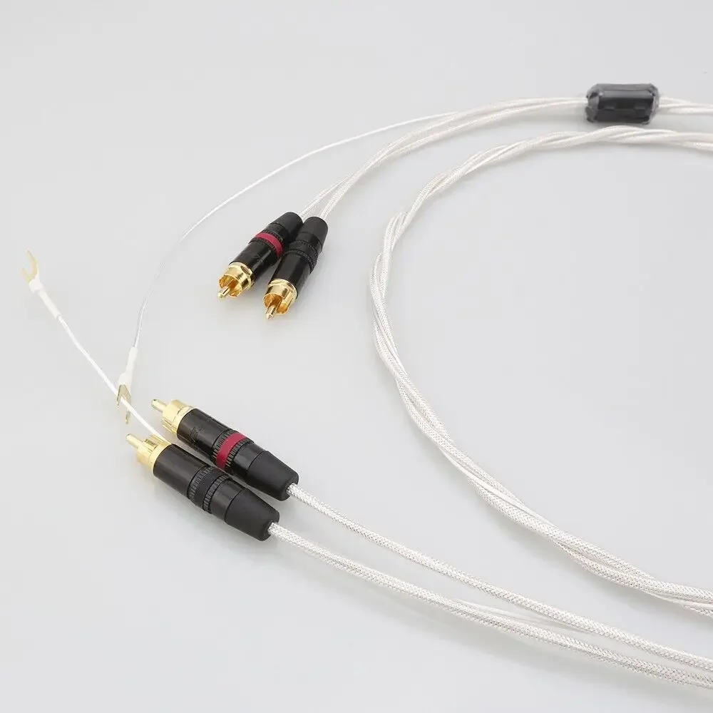 Hifi Verzilverde Tonearm Kabel 2rca Naar 2 Rca U Spade Plug Aarde Draad 24K Verguld Hifi Audio Phono Koord